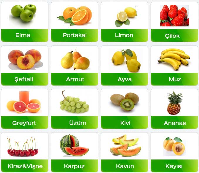 لیست میوه ها  (meyveler) به زبان ترکی استانبولی
