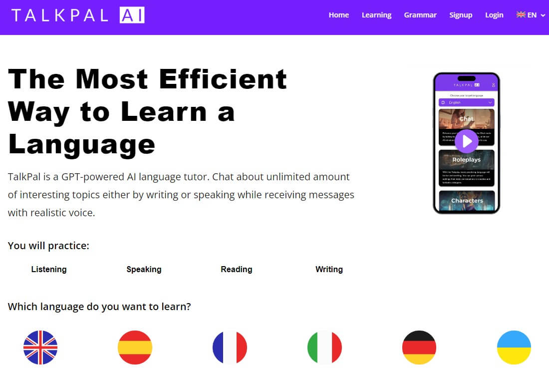 هوش مصنوعی Talkpal.ai برای یادگیری زبان
